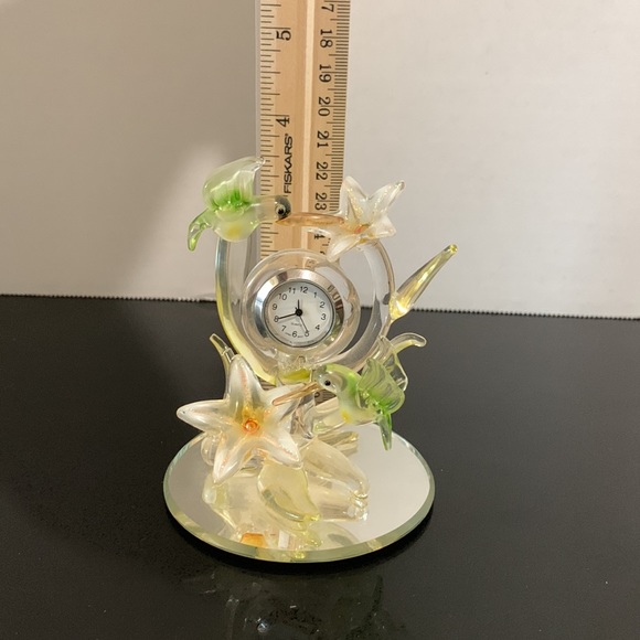 Hummingbird Colored Glass/Mirrored Floral Clock Art - Picture 3 of 6